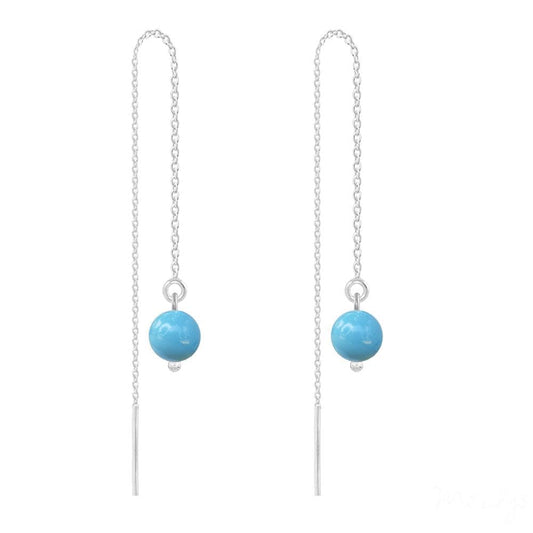 Sterling silver threader earrings with 12 cm chains and smooth turquoise pearl bead drops