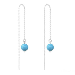 Sterling silver threader earrings with 12 cm chains and smooth turquoise pearl bead drops