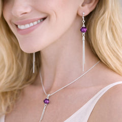 Silver Pearl Jewelry Set with Genuine Amethyst Stone