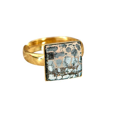 24K gold plated sterling silver adjustable ring with square rose patina crystal