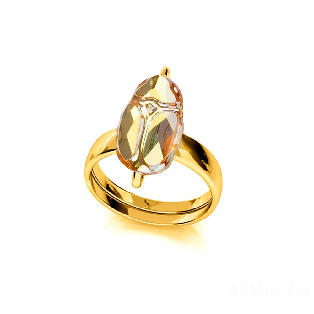 24K gold plated sterling silver adjustable Metallic Sunshine crystal statement ring