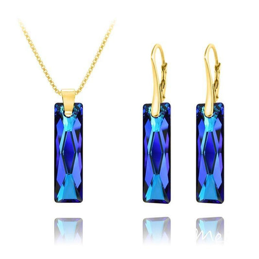 Sterling Silver pendant and earrings jewellery set with Bermuda Blue Swarovski crystal and 24K gold plated finish