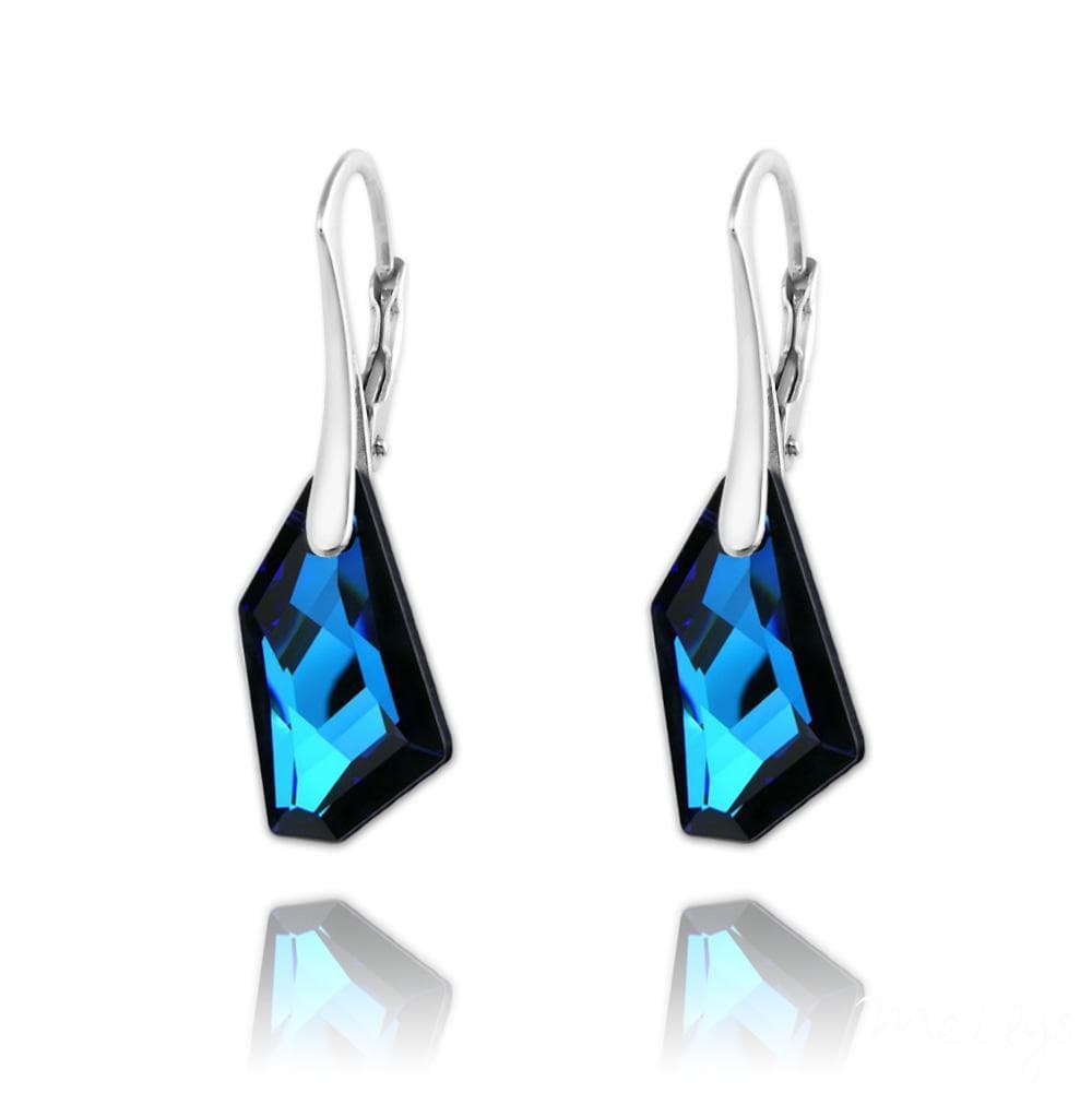 Sterling Silver leverback drop earrings with Genuine Swarovski Bermuda Blue geometric crystals
