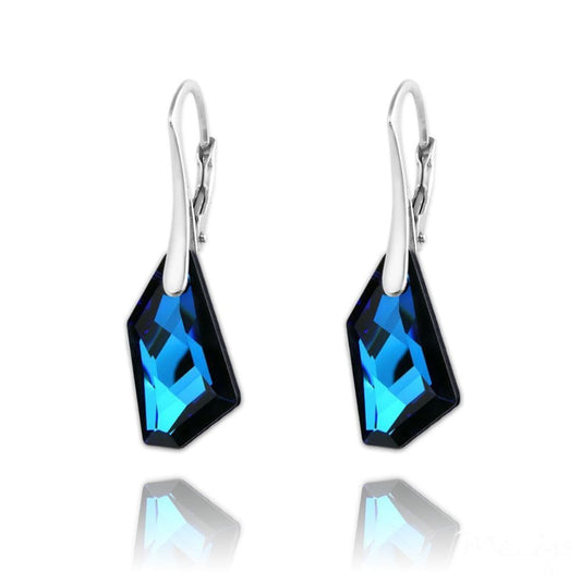 Sterling Silver leverback drop earrings with Genuine Swarovski Bermuda Blue geometric crystals