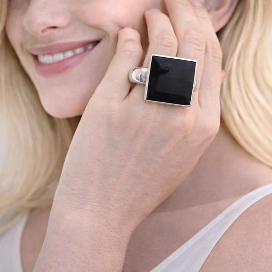 square black ring with a silver