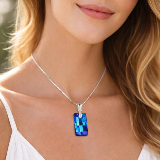 necklace with a blue pendant