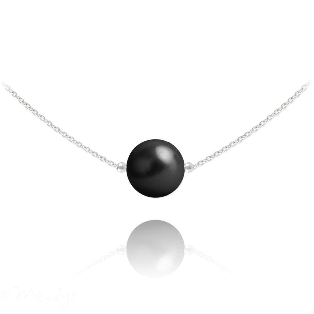 Sterling Silver choker necklace with Genuine Swarovski Mystic Black pearl and polished chain