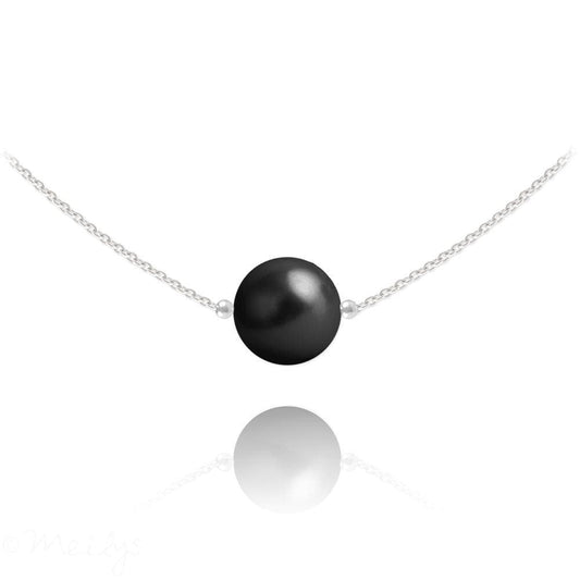 Sterling Silver choker necklace with Genuine Swarovski Mystic Black pearl and polished chain
