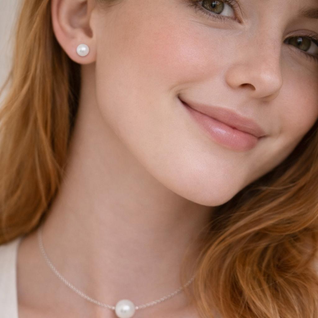 White Pearl Silver Stud Earrings 