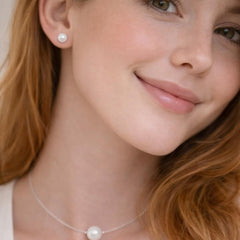 White Pearl Silver Stud Earrings 