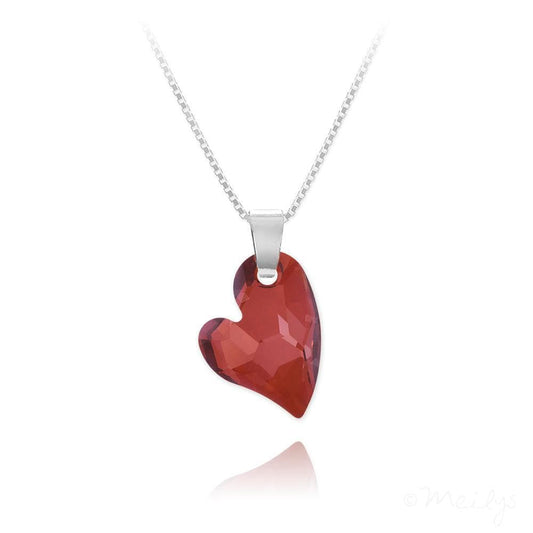 Sterling Silver pendant necklace with Red Magma crystal heart and polished bail