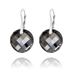 Rhodium plated Sterling Silver leverback earrings with Genuine Swarovski Silver Night round crystals