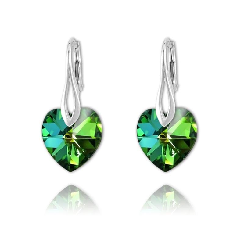 Sterling Silver heart earrings with Genuine Swarovski Vitrail Medium crystals and rhodium plated finish