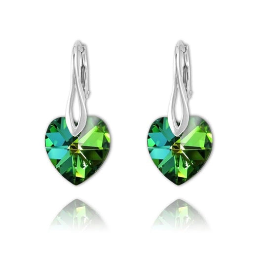 Sterling Silver heart earrings with Genuine Swarovski Vitrail Medium crystals and rhodium plated finish
