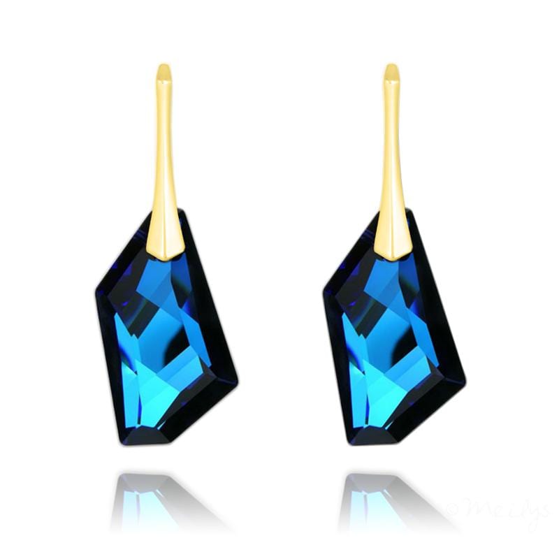 24K gold plated sterling silver leverback earrings with Genuine Swarovski Bermuda Blue crystals