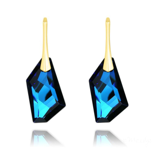 24K gold plated sterling silver leverback earrings with Genuine Swarovski Bermuda Blue crystals