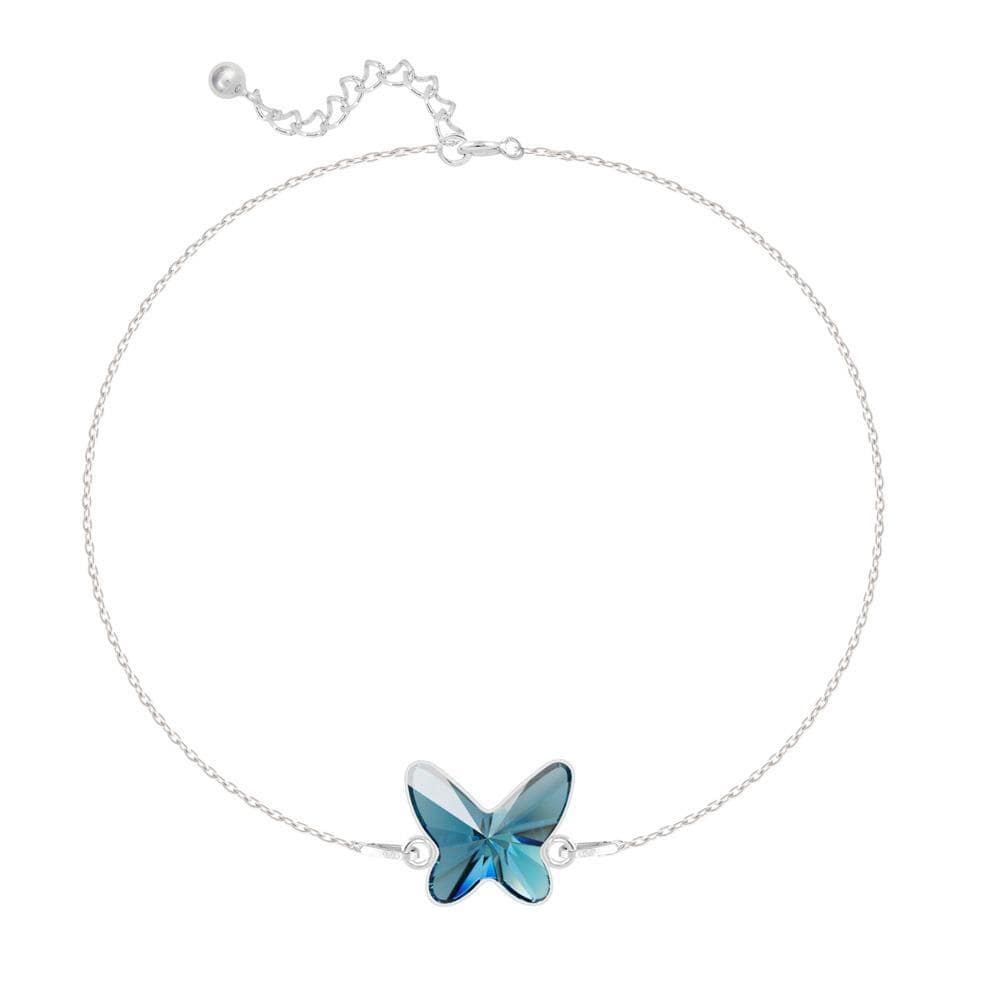 Sterling silver butterfly bracelet with Genuine Swarovski Denim Blue crystal and adjustable chain