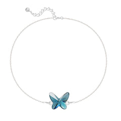 Sterling silver butterfly bracelet with Genuine Swarovski Denim Blue crystal and adjustable chain