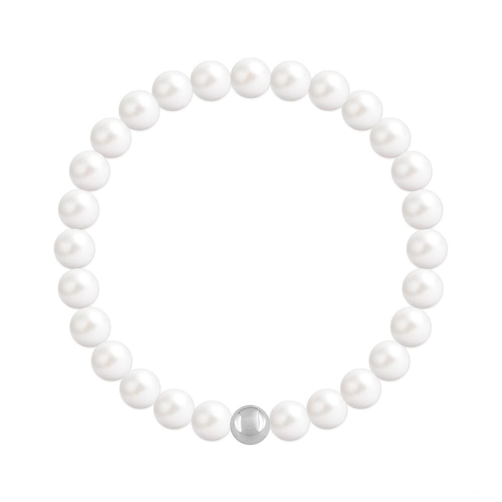 Sterling silver stretch bracelet with Genuine Swarovski ivory pearls and polished silver accent bead