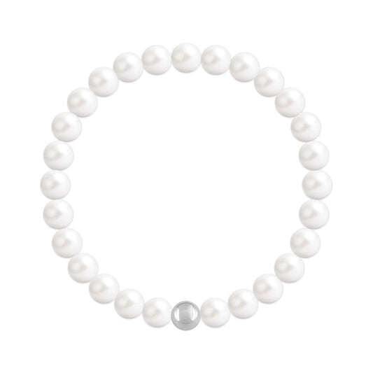 Sterling silver stretch bracelet with Genuine Swarovski ivory pearls and polished silver accent bead