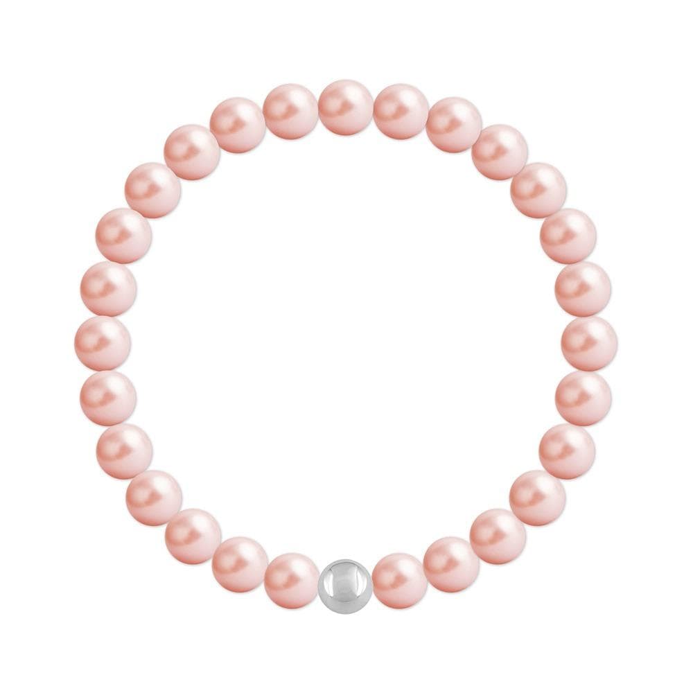 Sterling silver stretch bracelet with Genuine Swarovski rose peach pearls and polished silver accent bead