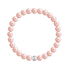 Sterling silver stretch bracelet with Genuine Swarovski rose peach pearls and polished silver accent bead