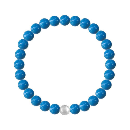 Sterling silver stretch bracelet with Genuine Swarovski lapis blue pearls and polished silver accent bead