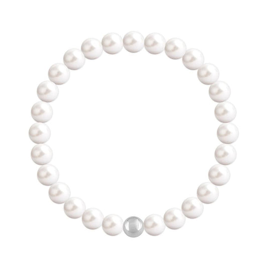 Sterling silver stretch bracelet with Genuine Swarovski white pearls and polished silver accent bead