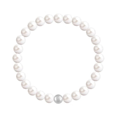 Sterling silver stretch bracelet with Genuine Swarovski white pearls and polished silver accent bead