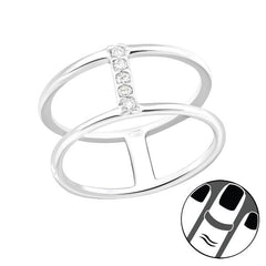Silver Dual Band Zirconia Midi Ring