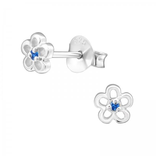 Silver Birthstone Flower Stud Earrings