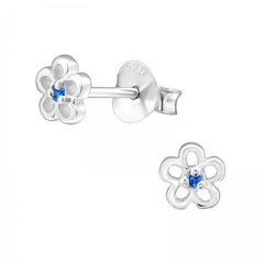 Silver Birthstone Flower Stud Earrings