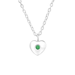 Silver Birthstone Heart Pendant Necklace