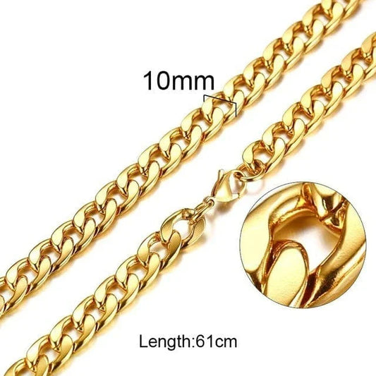 Mens Stainless Steel Gold Cuban Link Chain