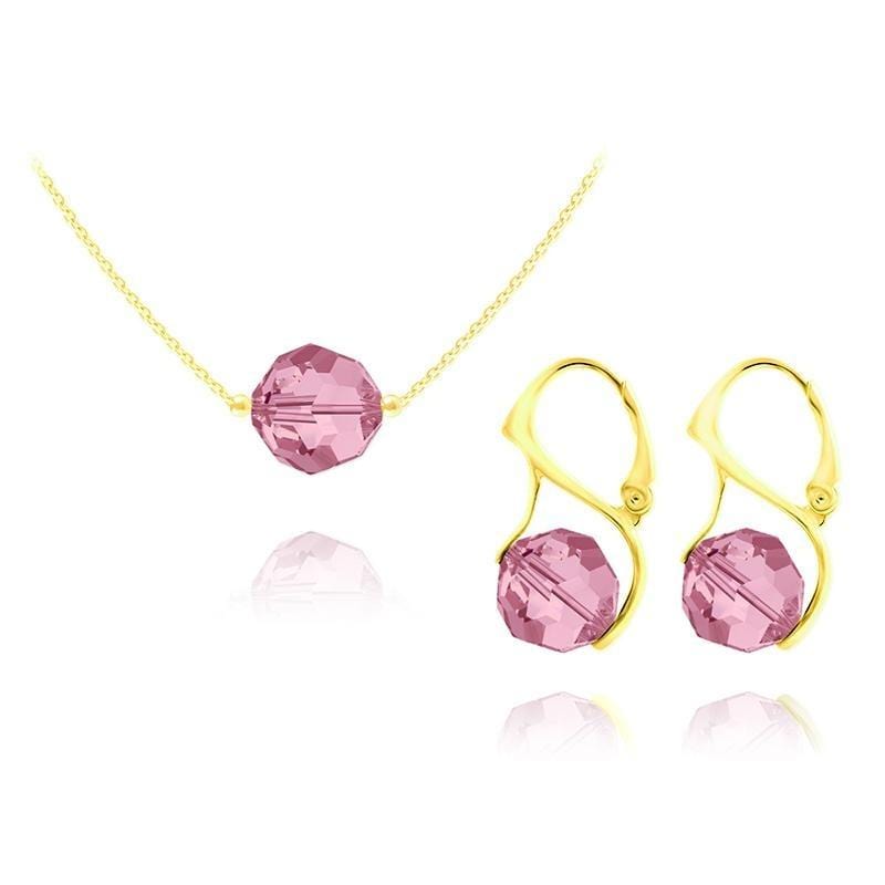 24K gold plated sterling silver jewellery set with Light Rose Genuine Swarovski Crystal necklace and matching leverback earrings