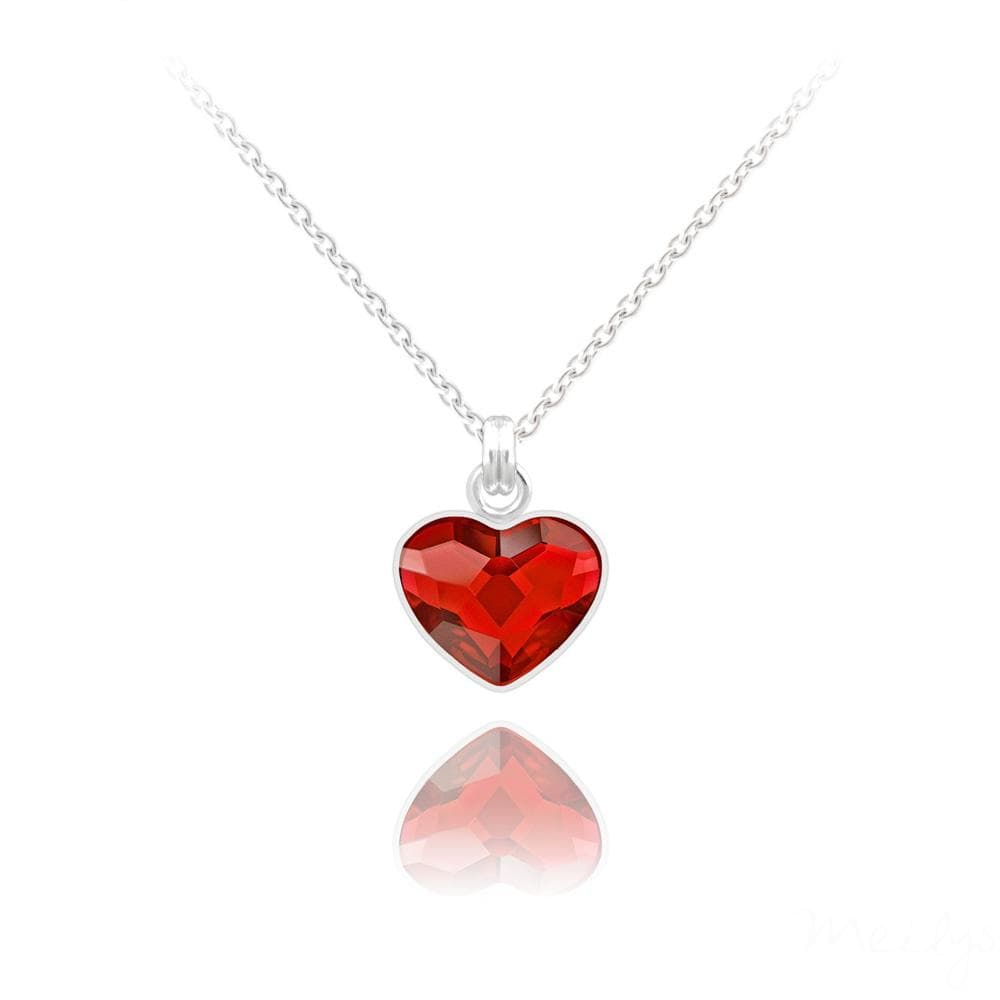 Rhodium plated Sterling Silver heart necklace with Genuine Swarovski Light Siam crystal pendant