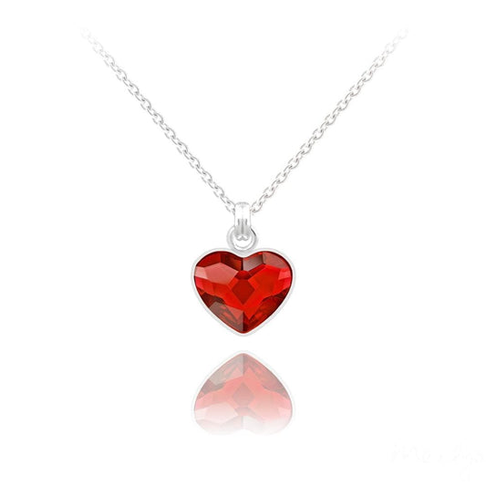 Rhodium plated Sterling Silver heart necklace with Genuine Swarovski Light Siam crystal pendant