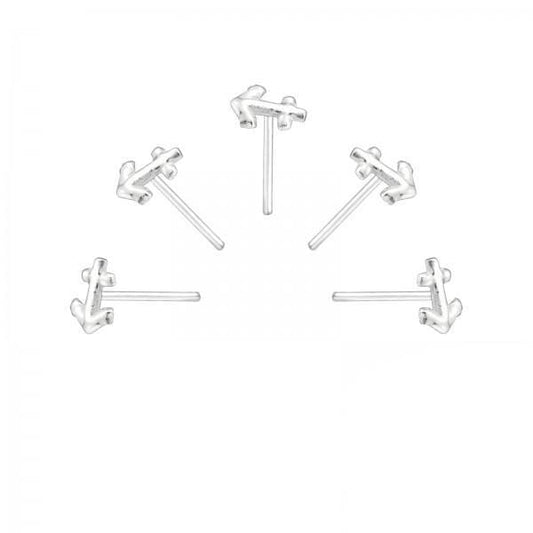 Set of 5 Silver Anchor Bend Nose Studs
