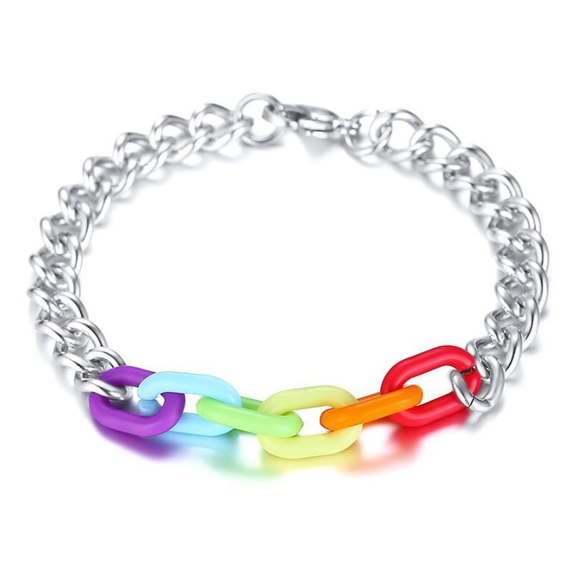 Stainless Steel Rainbow Curb Chain Link Bracelet