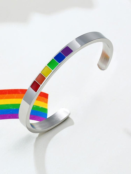 Stainless Steel Enamel Rainbow Cuff Bracelet