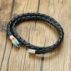 Stainless Magnetic Clasp Rainbow Leather Bracelet