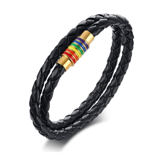 Stainless Magnetic Clasp Rainbow Leather Bracelet