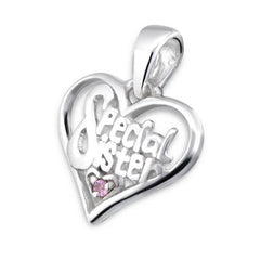 Silver Special Sister Heart  Pendant Necklace Charm-crystal