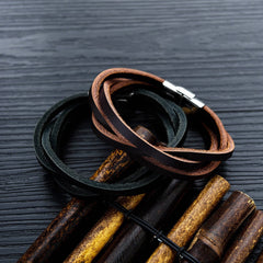 Stainless Steel Multi Strand Leather Bracelet