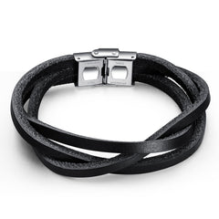 Stainless Steel Multi Strand Leather Bracelet