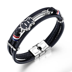 Steel Black Mens Leather Guitar Bracelet