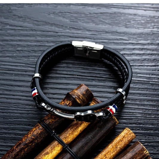 Steel Black Mens Leather Guitar Bracelet