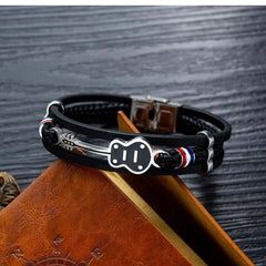 Steel Black Mens Leather Guitar Bracelet