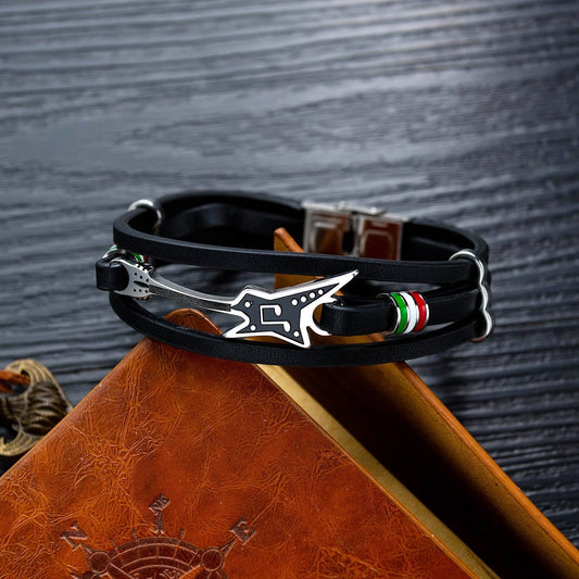 Steel Mens Guitar Leather Bracelet