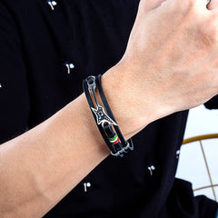 Steel Mens Guitar Leather Bracelet